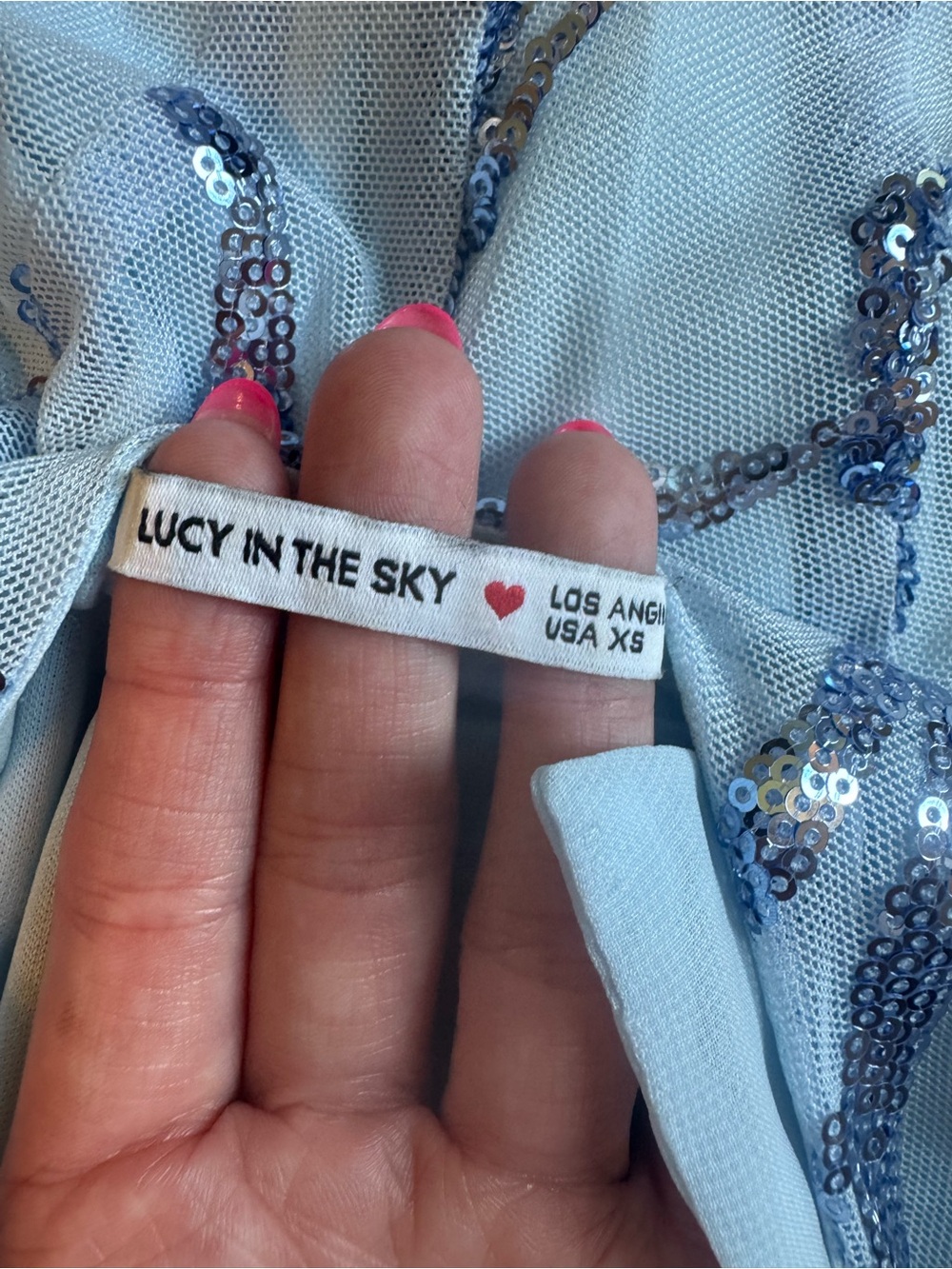 Lucy in the Sky White Mini Dress with Blue and Silver Sequins - Picture 3 of 3